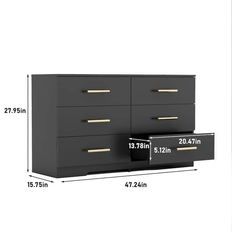 Modern 6 Drawers Dresser, Wooden TV Stand Chest of Drawers