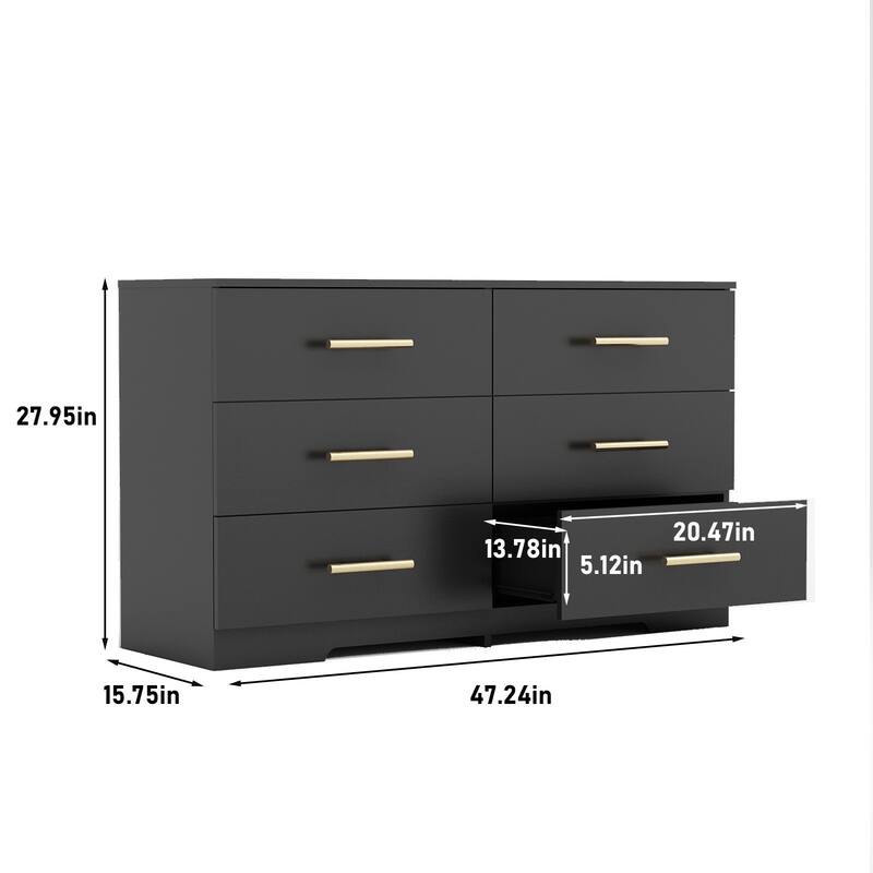 Modern Drawer Dresser Large Capacity Storage Cabinet with 6 Drawers Gold Handles, for Bedroom Living Room Entry Hallway