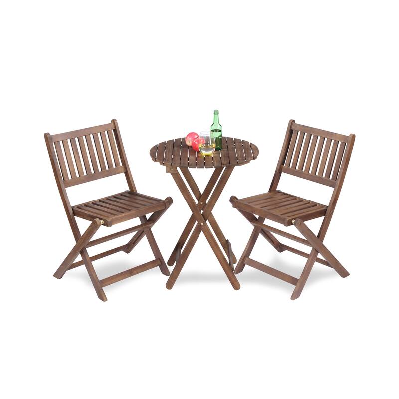 Modern 3-Piece Dining Set with Round Folding Table & 2 Slat Back Chairs