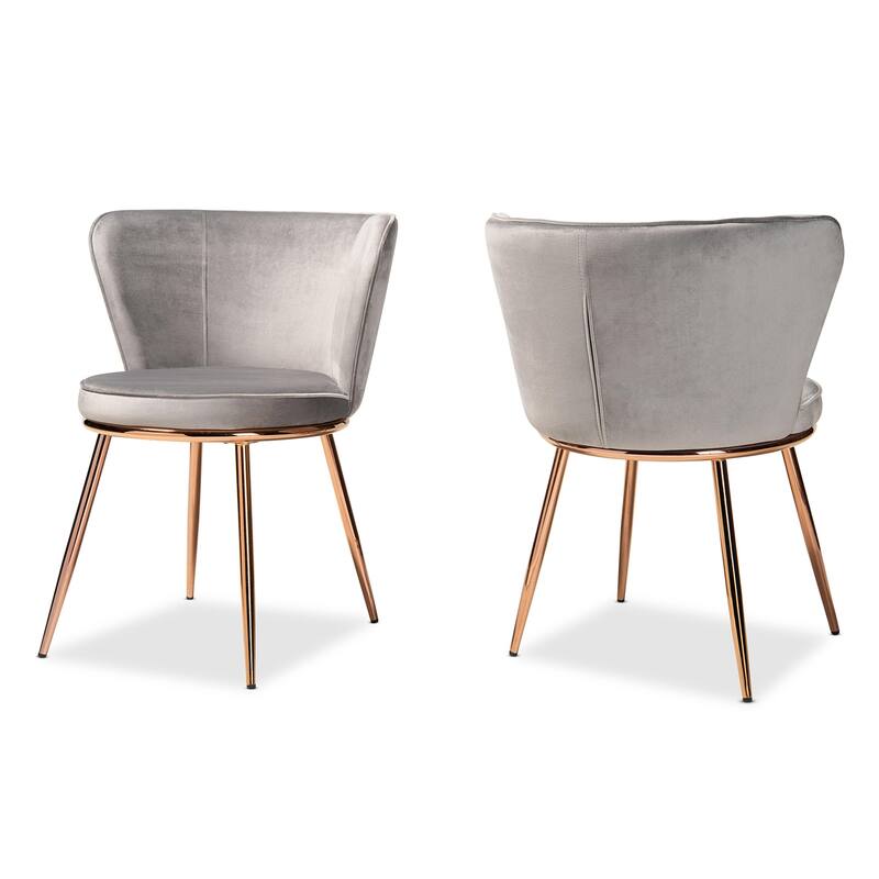Velvet Dining Chairs Set of 2 - Grey Upholstered Accent Chairs with Gold Legs - Modern Dining Room Seating - 31.1