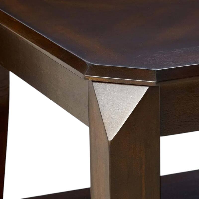Dark Brown Solid Wood Coffee Table with Shelf for Living Room - 23” x 19” x 47”