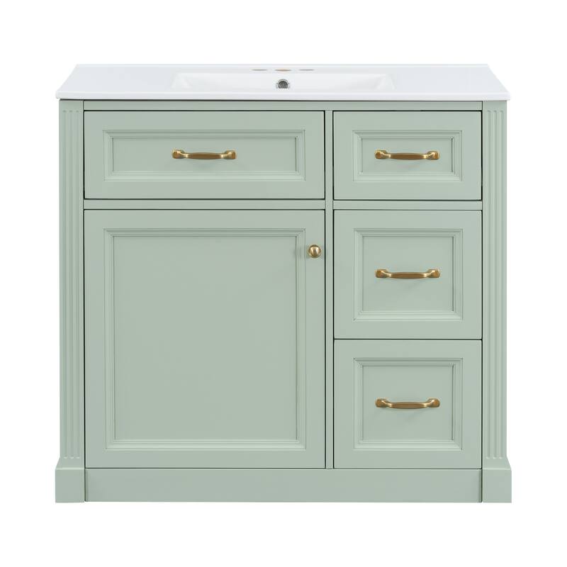 36 Inch Bathroom Vanity with Sink, Cabinet with 4 Drawers, Soft-Close Door & Adjustable Shelf, Ceramic Basin