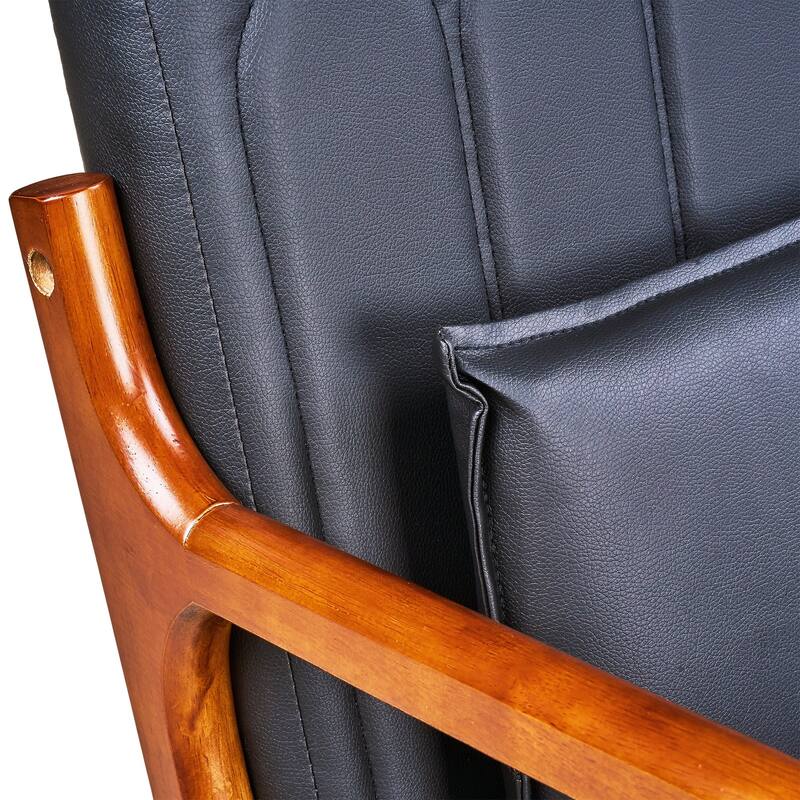 VECELO Mid Century Black PU Leather Accent Chair Lounge Chair with Removable Pillows Wooden Arms 300 lb Capacity for Living Room