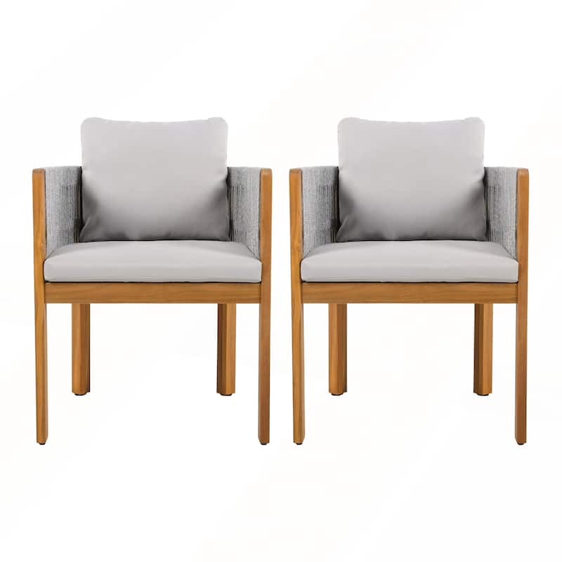Acacia Wood Outdoor Dining Chairs 2-Pack with Washable Waterproof Cushions