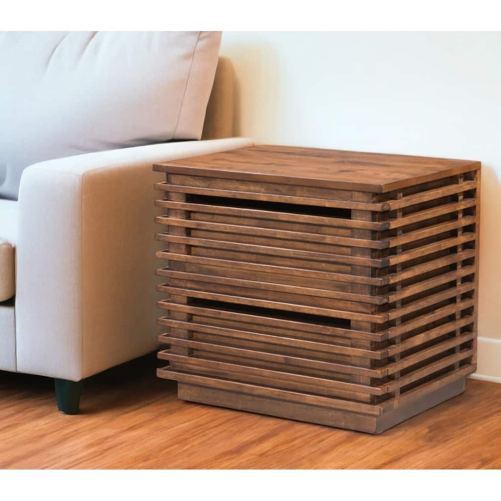 HomeRoots 22" Brown Wood Block End Table With Two Drawers - 24' X '22.2' X '19