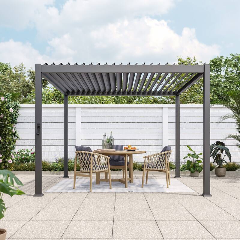 Aluminum Steel Pergola, Outdoor Pergola with Adjustable Roof - 10x10FT - Grey