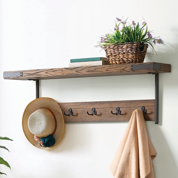 Kyra 42 Oak and Metal Coat Hook with Shelf - Standard - On Sale - Bed Bath  & Beyond - 31932761