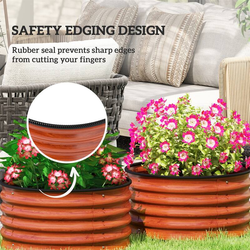 Set of 2 Galvanized Steel Raised Garden Beds Planters for Flowers Herbs Vegetables