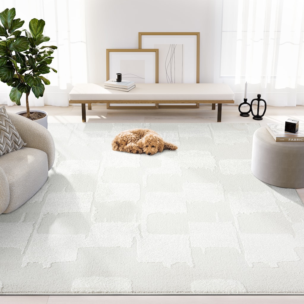 Abani Rugs Nomad Collection NOM170A Cream Tone-on-Tone Abstract Area Rug