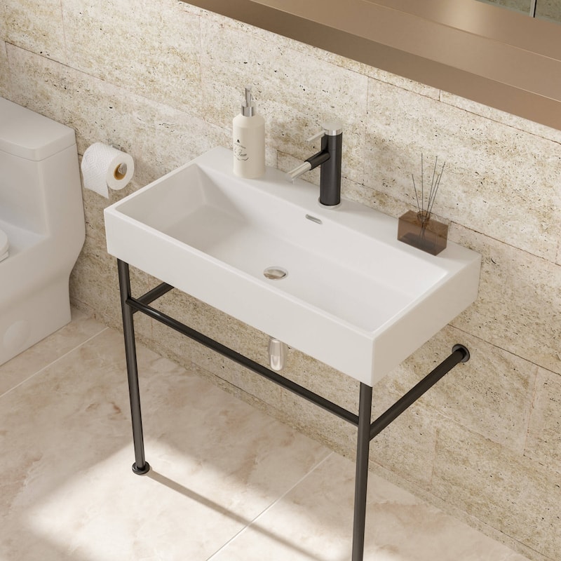 Dornberg 35" Bathroom Ceramic Console Sink White Basin and Legs with Overflow