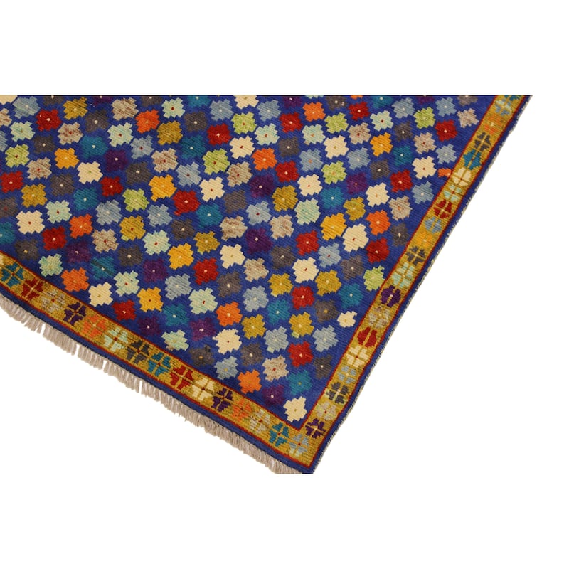 Contemporary Balochi Meyer Blue/Gold Hand Knotted Wool Rug - 4'10'' x 6'8''