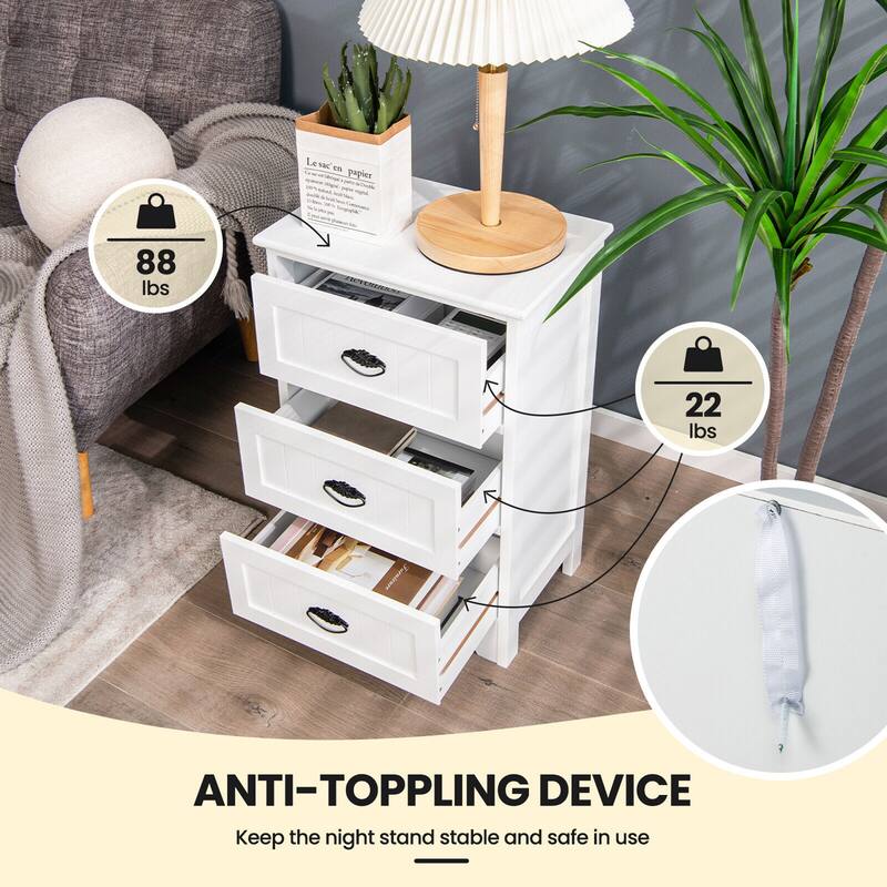 Gymax 2 PCS 3 Drawers Nightstand End Table Bedroom Storage Wood Side