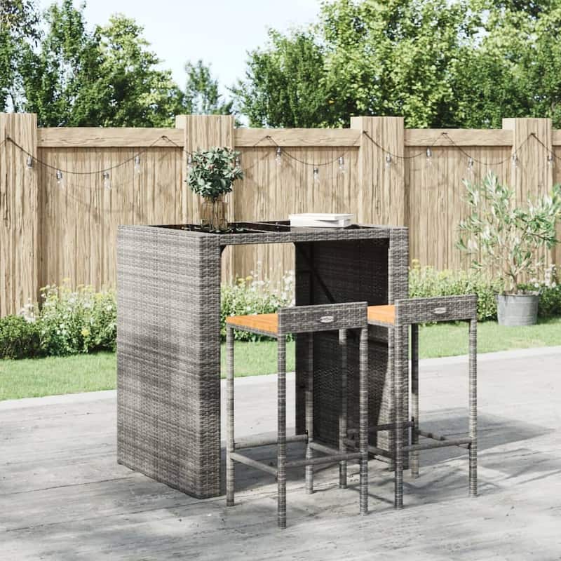 vidaXL Bar Stools 2/4 pcs Poly Rattan and Solid Wood Acacia - Set of 2 - Gray