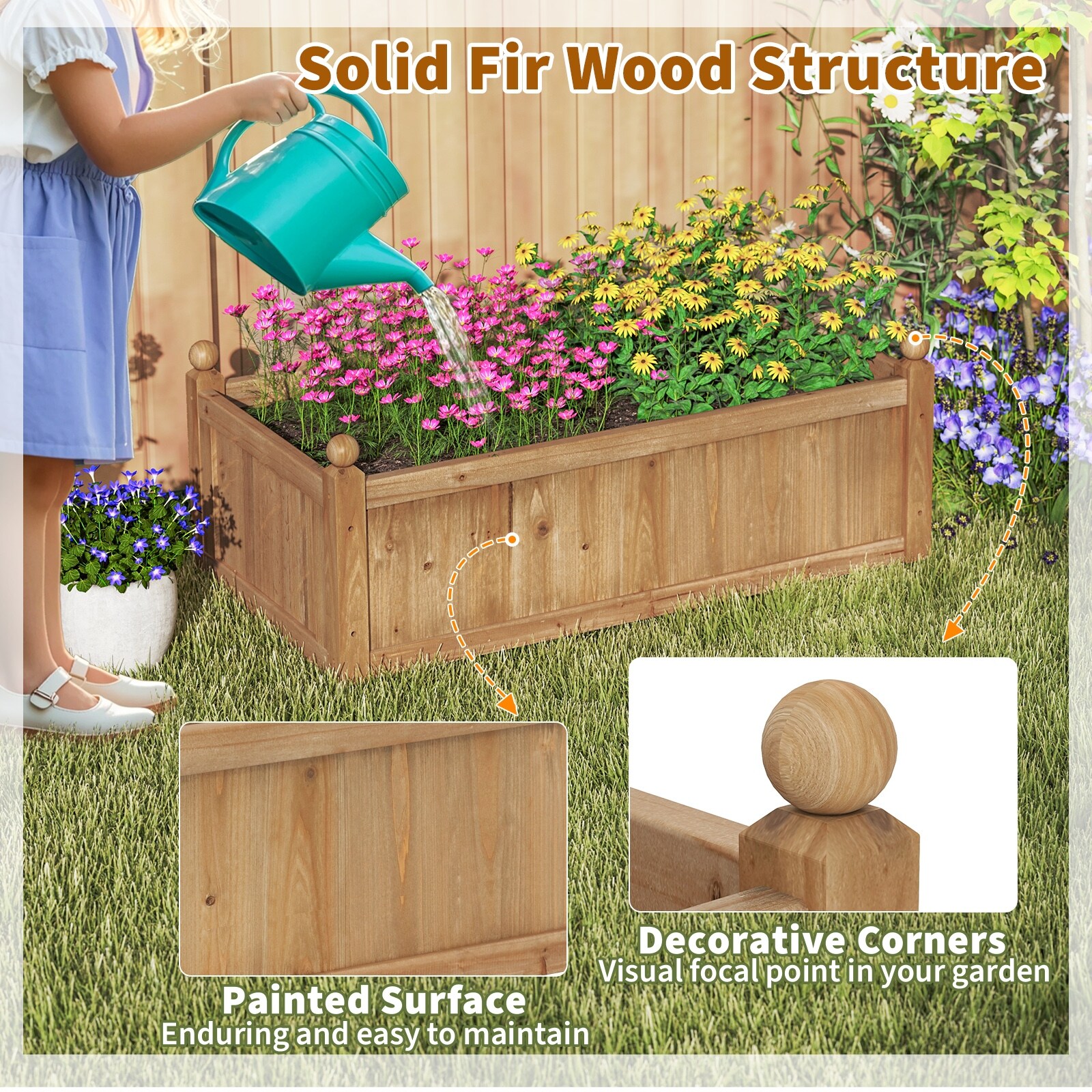 Gymax Raised Garden Bed 46'' x 24'' x 16'' Planter Box w/ 4