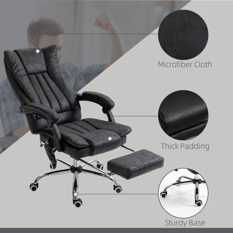 Microfiber Office Chair, High Back Computer Chair with 6 Point Massage, Heat, Adjustable Height and Retractable Footrest