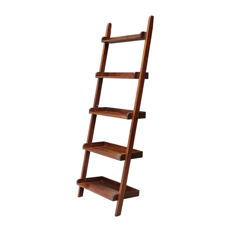 Solid Wood Lean-to 5-tier Shelf Unit Set (Set of 2)