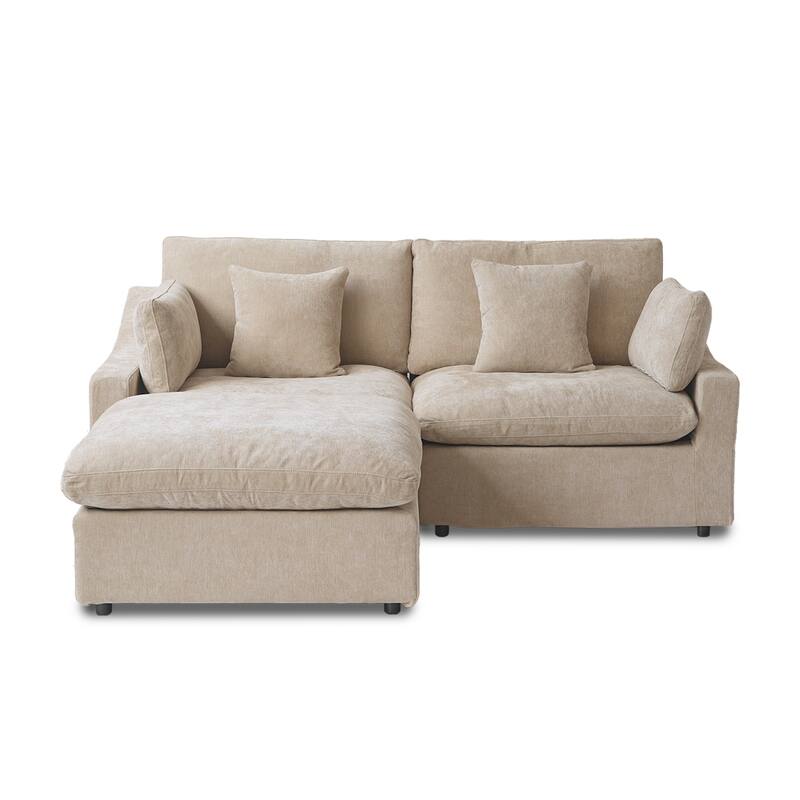 Modular Sectional Sofa Cloud Couch with Ottoman, L Shaped Linen Blend Fabric Minimalist Sectional Sofa for Living Room, Khaki