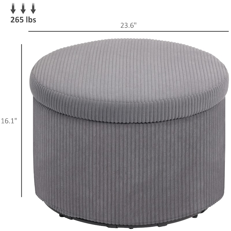 Large Corduroy Storage Ottoman with Hidden 25.6 Gal Compartment and Foam Seat Steel Frame