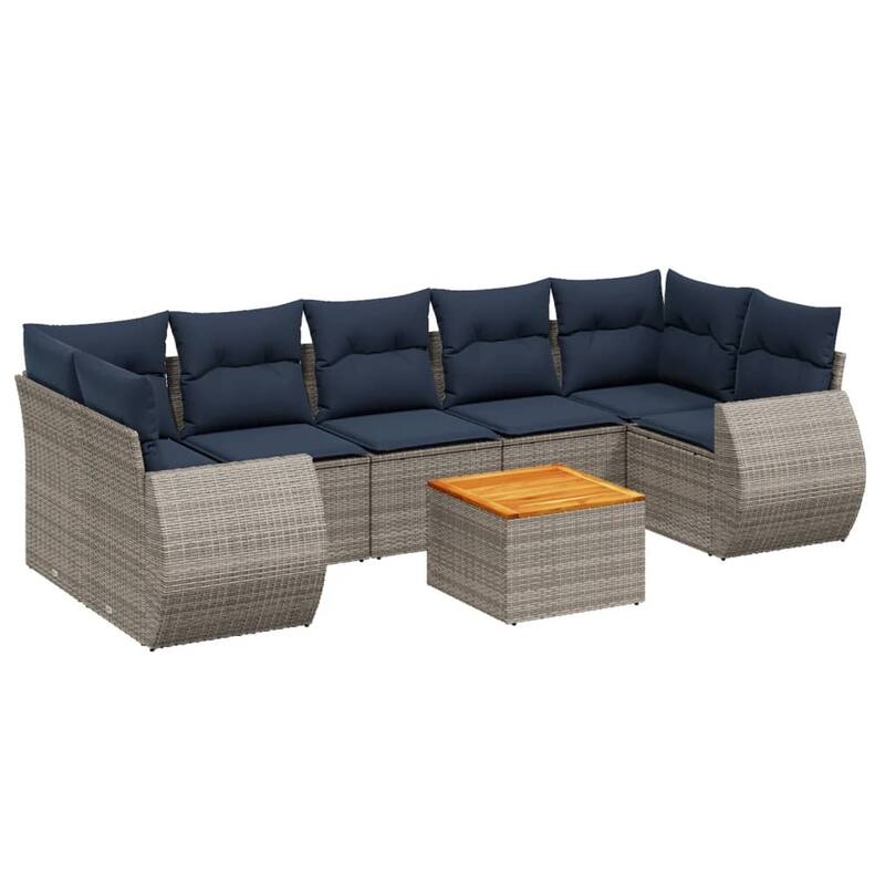 vidaXL 8 Piece Patio Sofa Set with Cushions Gray Poly Rattan - 113.8x33.5x52.4