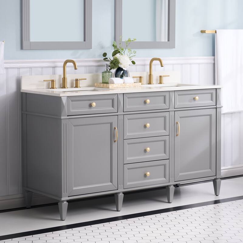 35''H Solid Wood Bath Vanity With Carrera White Quartz Top and Sink