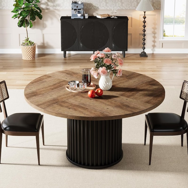 47'' Round Dining Table Kitchen Table with Sturdy Fluted Metal Base