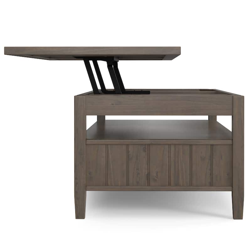 WYNDENHALL Rowan SOLID WOOD 48 inch Wide Rectangle Transitional Lift Top Coffee Table in Smoky Brown - 24"d x 48" w x 18"h