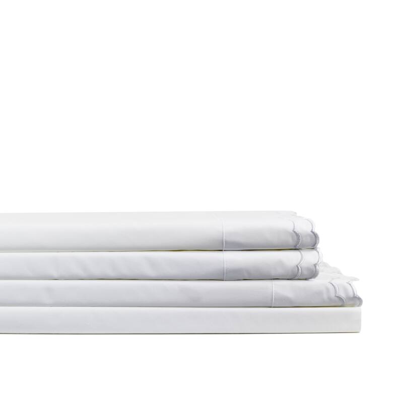 Percale Cotton Double Scalloped Embroidered Crisp Sheet Set