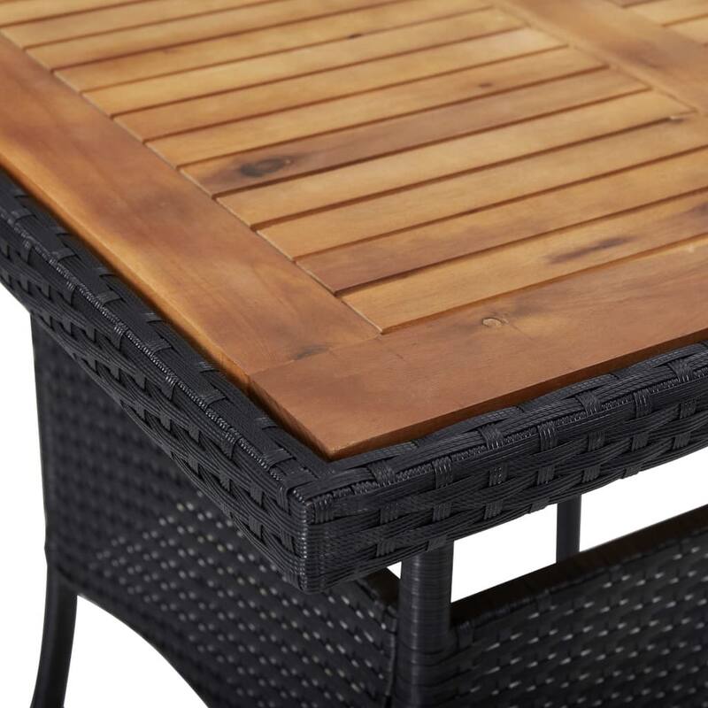 Outdoor Dining Table, 31 Inch Square Acacia Wood Top Black Rattan Base