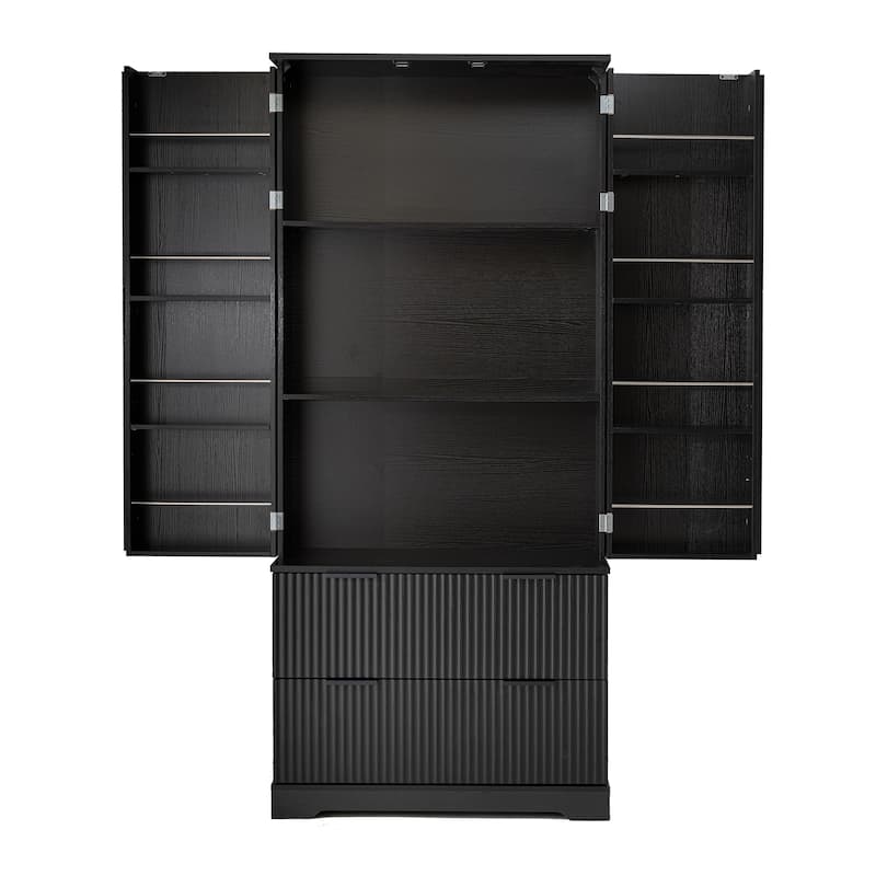 72"H Modern Fluted Kitchen Pantry Cabinet with 8-Door Spice Rack