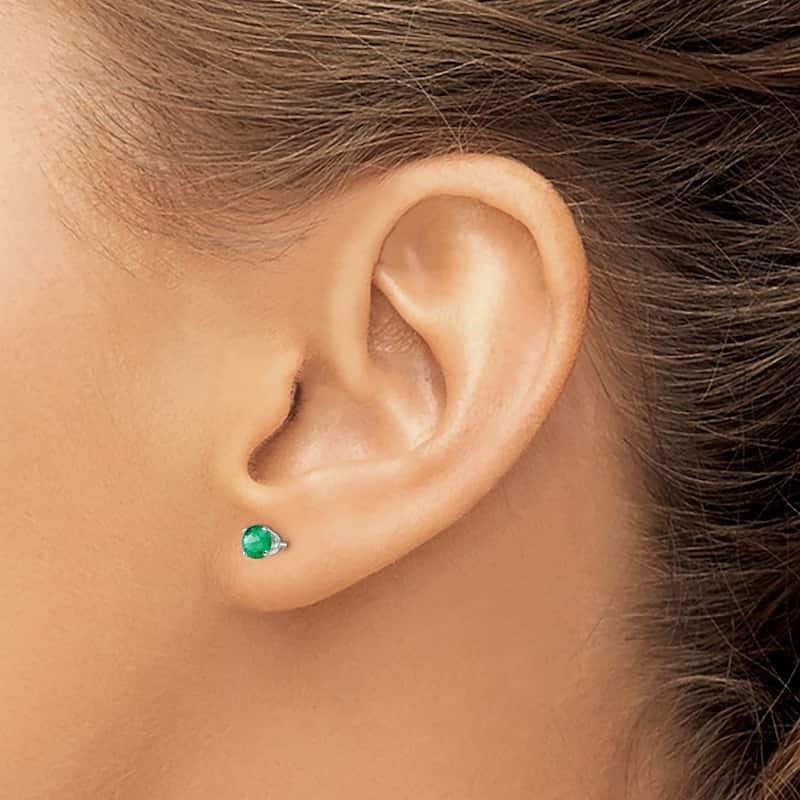 Curata 14k White Gold 4mm Round Gemstone Birthstone Post Stud Earrings