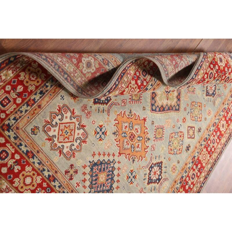 Geometric Kazak Area Rug Handmade Wool Carpet - 4'10" x 6'11"