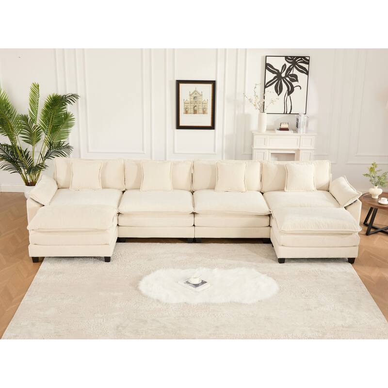 Roomfitters 4-Seater Cloud Sofa, Modern Chenille Upholstered Sectional Couch with Wide Armrests and Deep Cushions
