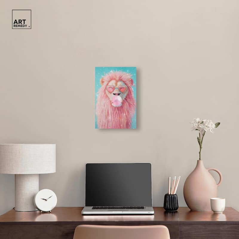 Pastel Lion Bubblegum Canvas by Art Remedy, Gallery Wrapped
