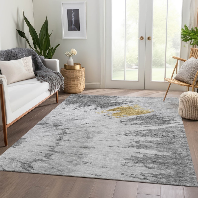Machine Washable Indoor/ Outdoor Chantille Tie Dye Modern Rug - Gray - 2'6" x 3'10"