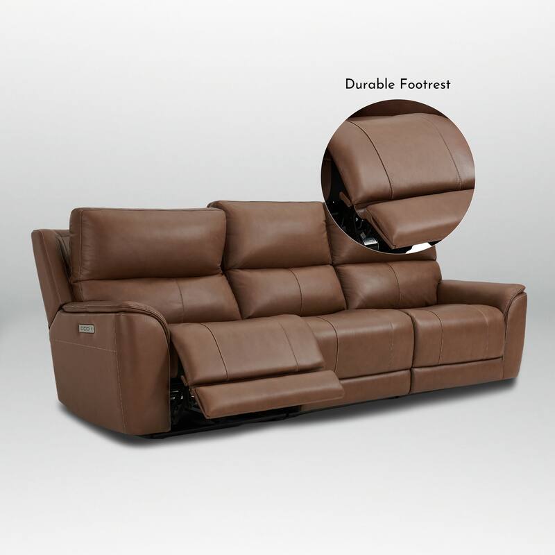 113.5" W Premium Genuine Leather Triple-Power Double Width Sofa with Zero Gravity, USB & Type-C Ports