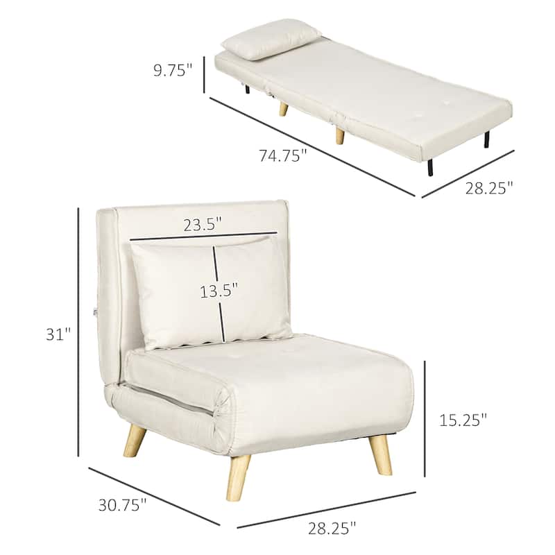 HOMCOM Convertible Chair Bed, 2-in-1 Multi-Functional Sofa Bed, Sleeper Chair with Adjustable Backrest for Living Room,Beige
