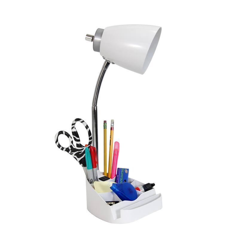 Limelights Gooseneck Organizer Desk Lamp w/ Holder & Charger, White