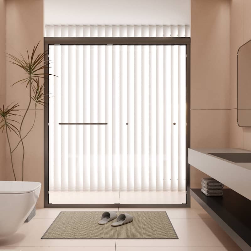56"-60" x 70" Semi-Frameless Double Sliding Shower Door - Black