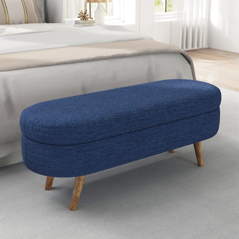 Ottoman Oval Storage Bench,Rubber Wood Legs
