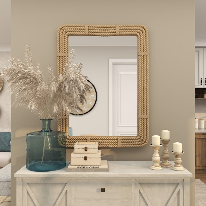 Jute Rope Handmade Woven Wall Mirror - Brown - Roche River Decor