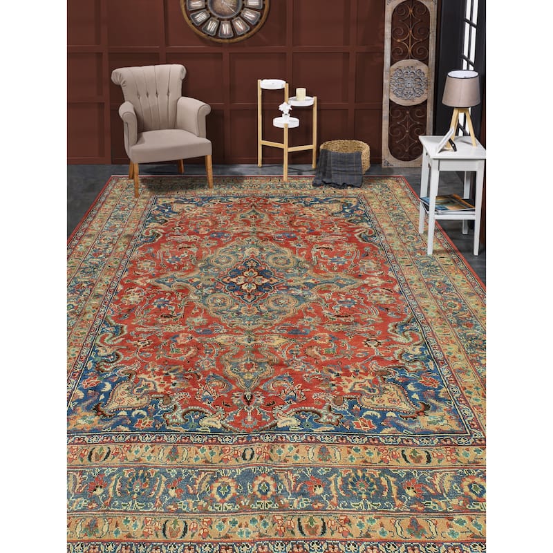 Fine Vintage Distressed Amy Rust/Blue Rug - 6'5" x 9'5"
