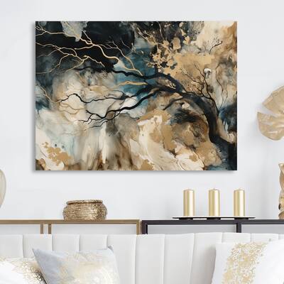 Designart "Blue Beige Marbled Dreamscape II" Modern Geometric Metal Wall Art