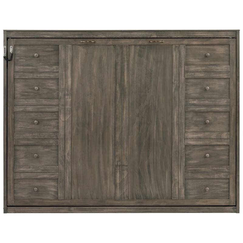 GDFStudio - Modern Wooden Murphy Bed Cabinet with LED Light and Desk