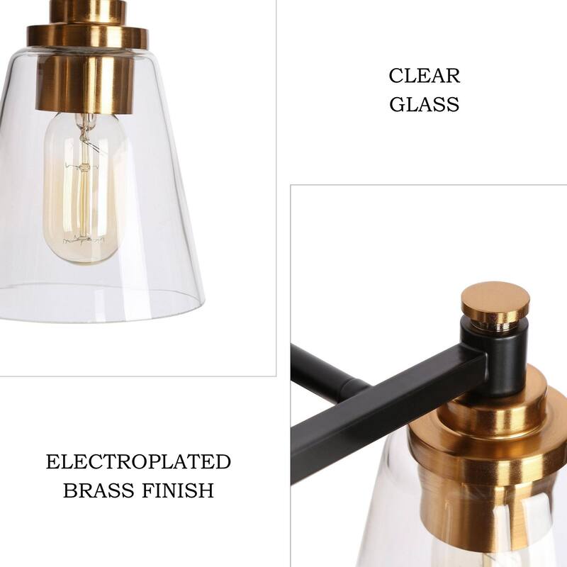 4-Light Modern Black Gold Bathroom Vanity Lights Glass Wall Sconces