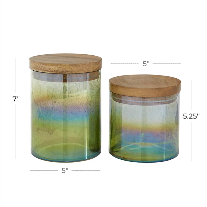 Wood Ombre Decorative Jars with Wood Lid - Set of 2 Multi Colored - Roche River Decor - 5"W x 5"L x 7"H