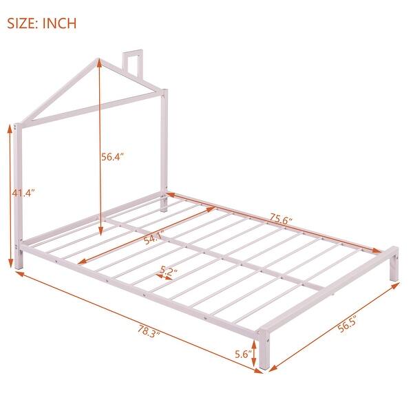 dimension image slide 1 of 3, Full Size Metal Platform Bed with House-Shaped Headboard for Kids
