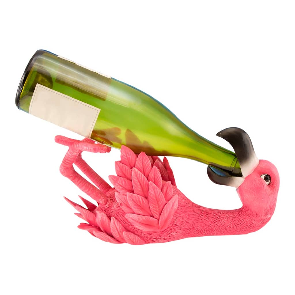 Beachcombers Funny Hot Pink Flamingo Wine Bottle Holder Resin Tabletop Decor
