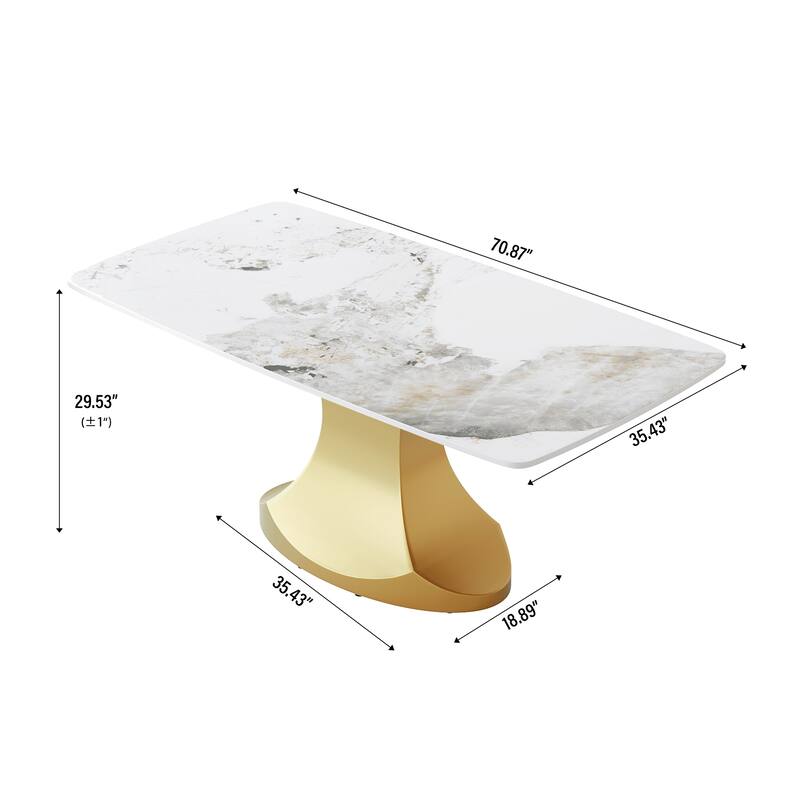 Dining Table for 6~8 Person, Faux Marble Kitchen Dining Table with Gold Pedestal.
