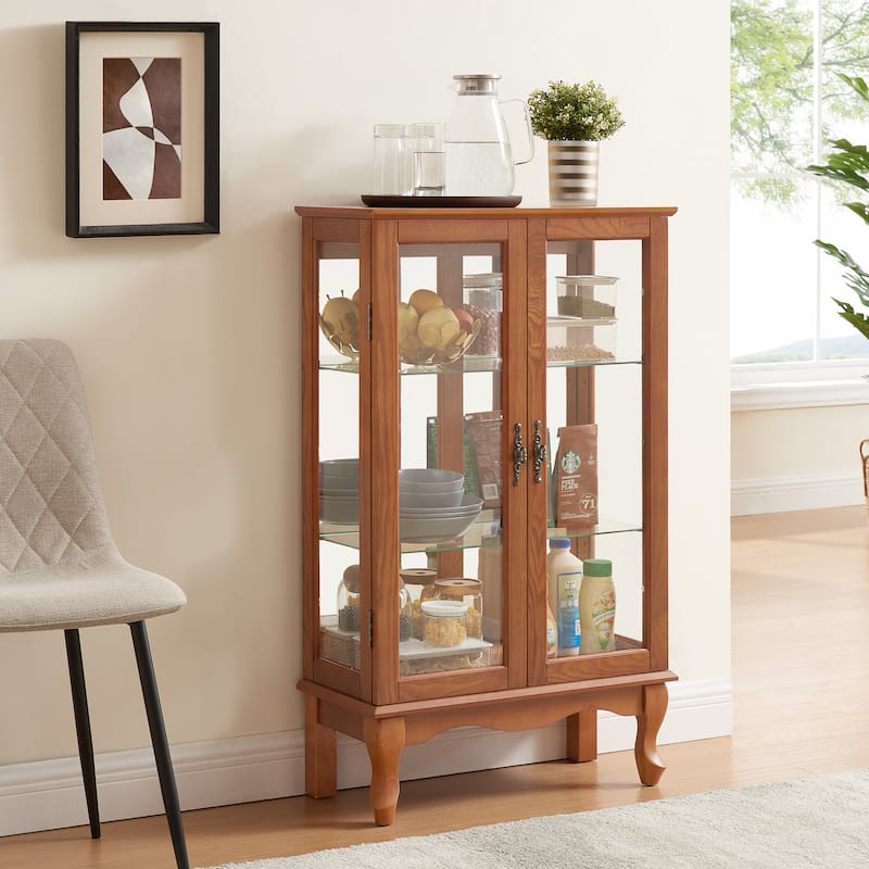 GDF Studio - American Retro Curio Cabinet with Lighted Display & Mirrored Back