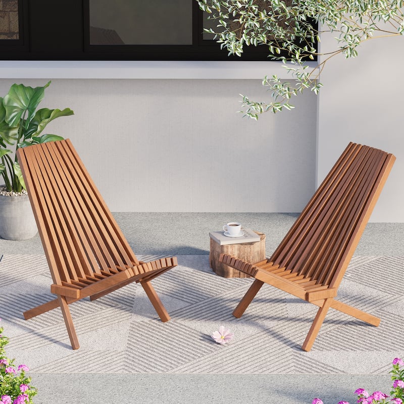EROMMY 2-Piece Folding Acacia Wood Chairs Set - Standard & Rope Design Patio Chairs for Garden, Camping, Balcony - 2 PCS - Patio Foldable Chairs